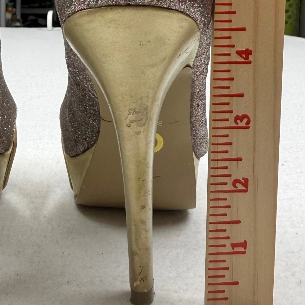 G By Guess Glitter Peep‎ Toe Platform Stiletto Heels Sparkly Gold Working Club